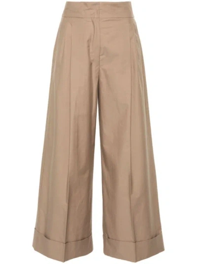 Max Mara Beige Cotton Pant In Brown