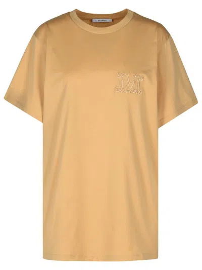 Max Mara Clay-coloured Cotton T-shirt With Logo In Beige