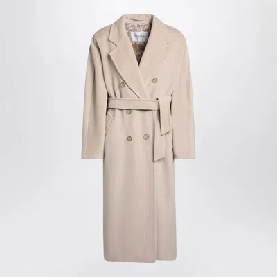 Max Mara Beige Double-breasted Coat In Wool And Cashmere Women In Blue