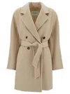 MAX MARA BEIGE DOUBLE-BREASTED COAT WITH MATCHING BELT IN WOOL AND CASHMERE WOMAN