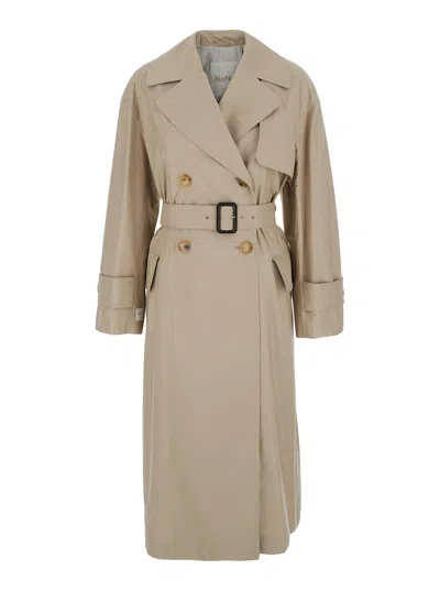 Max Mara Beige Double-breasted Trench Coat With Waist Belt In Cotton Blend Woman In Brown