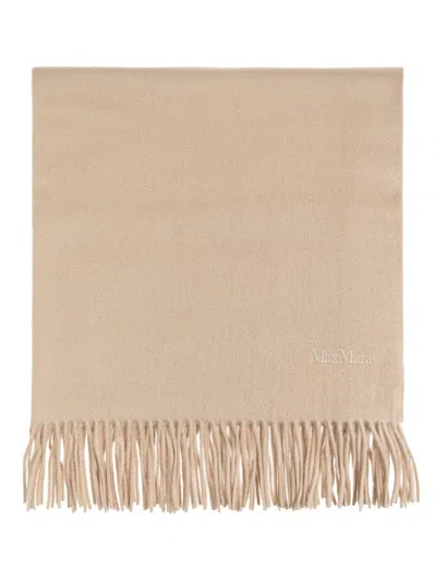 MAX MARA BEIGE EMBROIDERED LOGO SCARF