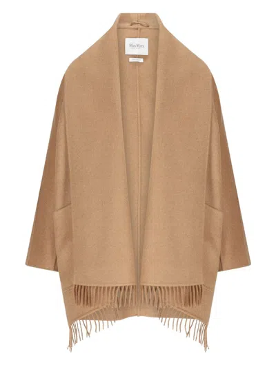 Max Mara Abilita Fringed Camel Hair Belted Cape Jacket In Brown
