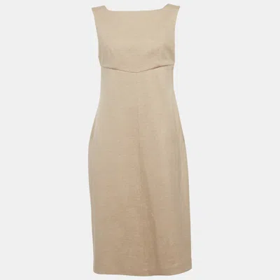 Pre-owned Max Mara Beige Felt A-line Midi Dress M In Sand