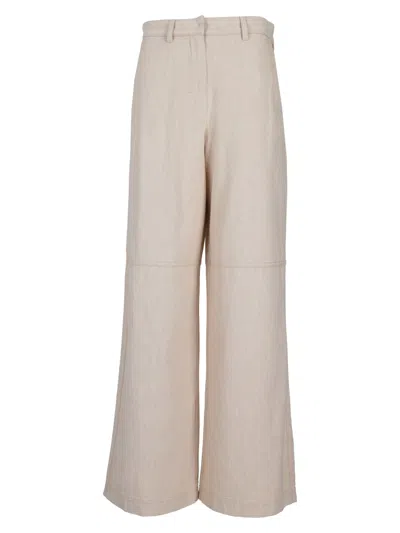 Max Mara Beige Flared Flat Front Pant In White