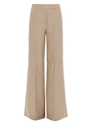 Max Mara Beige Flared Flat Front Pants In Brown