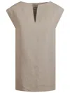 Max Mara Beige Flaxlinen Dress With V-neckline In Neutral