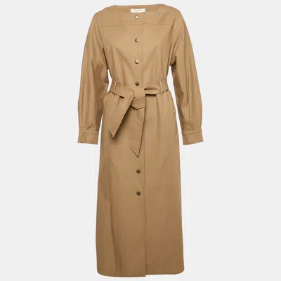 Pre-owned Max Mara Beige Gabardine Belted Midi Dress M