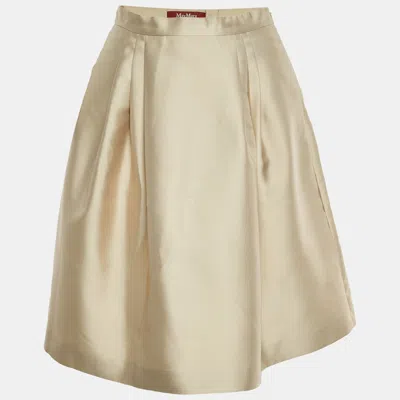 Pre-owned Max Mara Beige Gabardine Pleated Flared Mini Skirt S In Sand