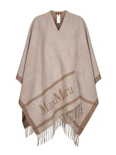 Max Mara Beige Jacquard Wool Hilde Poncho