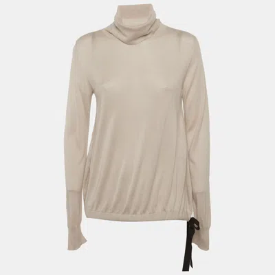 Pre-owned Max Mara Beige Knit Turtle Neck Sweater L In Sand