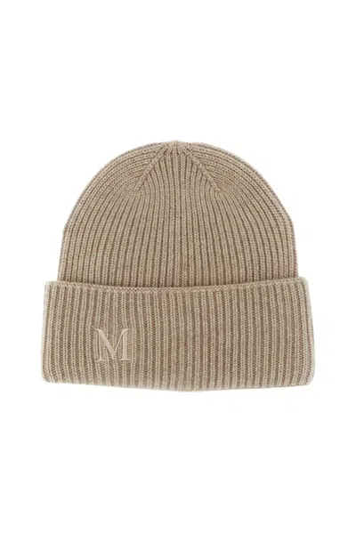 Max Mara Beige Knitted Beanies Cap In Brown