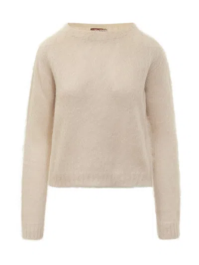 Max Mara Beige Knitted Crew Neck Sweater In Pink