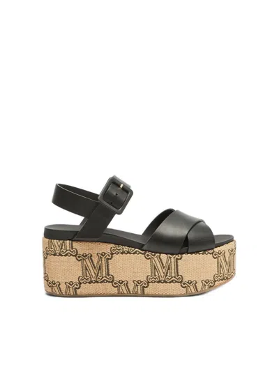 Max Mara Beige Leather Platform Sandals For Women