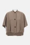 Max Mara Ribbed Hem Short Sleeve Cape With High Collar In Brown