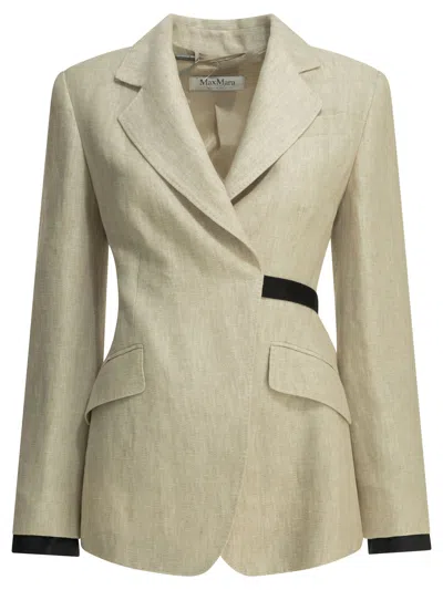 Max Mara Beige Linen Acetate Polyester Linen Double-breasted Blazer In Neutral