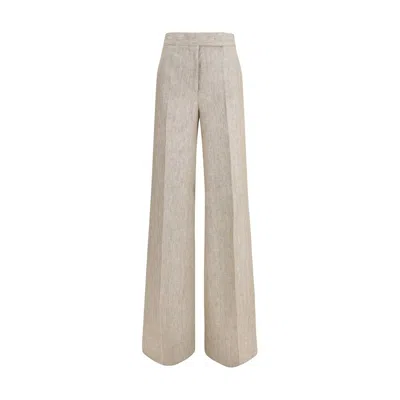 Max Mara Beige Linen Casual Pants In Gray
