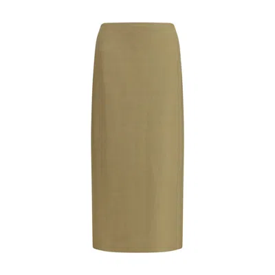Max Mara Beige Linen Midi Skirt In Green