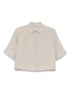 Max Mara Linen Shirt With Cropped Length And Collar In Gray