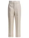 Max Mara Beige Linen Trousers With Tailored Fit In Gray