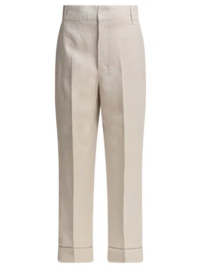 Max Mara Beige Linen Trousers With Tailored Fit In Gray