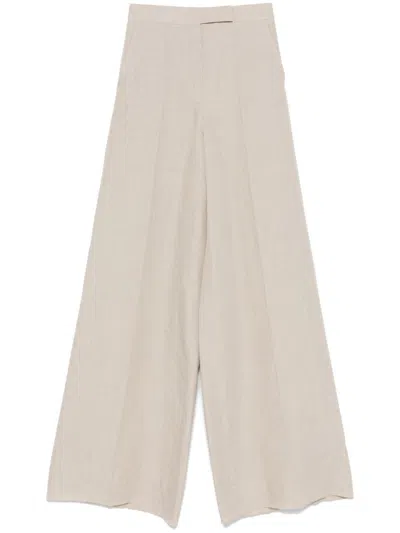 Max Mara Beige Linen Wide-leg Trousers In Neutral