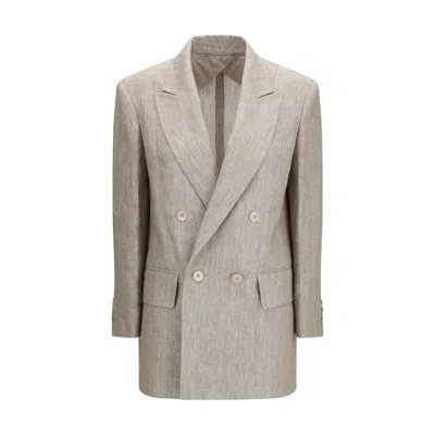 Max Mara Beige Linen Women's Blazer In Gray