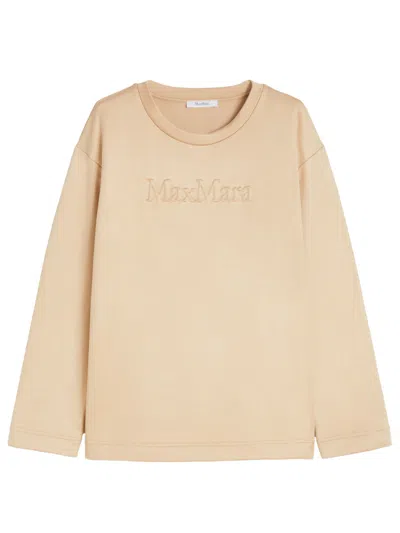 Max Mara Beige Logo Embossed Sweatshirt In Neutral