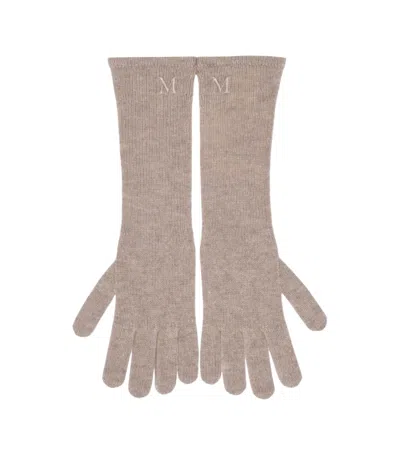 Max Mara Beige Logo Gloves In Purple