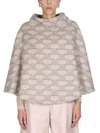 Max Mara Cape With Jacquard Pattern And Button Detail In Neutral