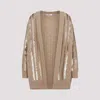 Max Mara Mirco Cable Knit Sequined Cardigan In Beige