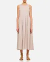 Max Mara Ecru Cotton Poplin Maxi Dress With Pleated Skirt