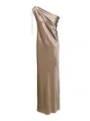 Max Mara Draped Silk Satin One Shoulder Dress In Beige