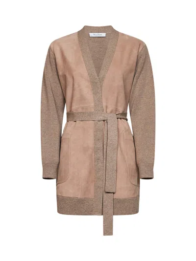 Max Mara Beige Mxsoliveto Belted Cardigan In Brown