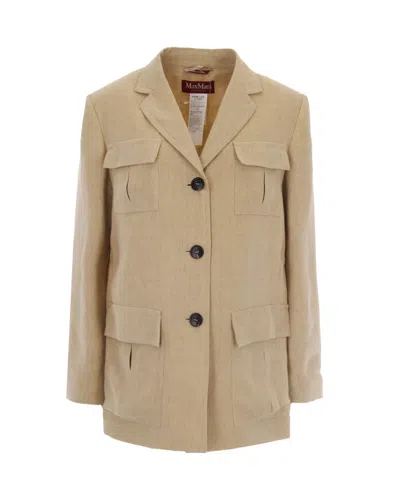 Max Mara Beige Notched Lapel Blazer In Neutral