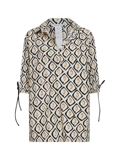 Max Mara Beige Printed Poplin Mxmecru Oversized Shirt In Nude