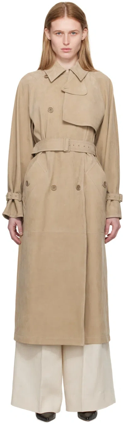 Max Mara Beige Quinto Leather Coat In Neutrals