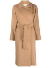 Max Mara Brown Cashmere Belted Coat In Beige