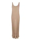 Max Mara Long Beige Ribbed Dress With U Neckline In Lurex Woman In Beige