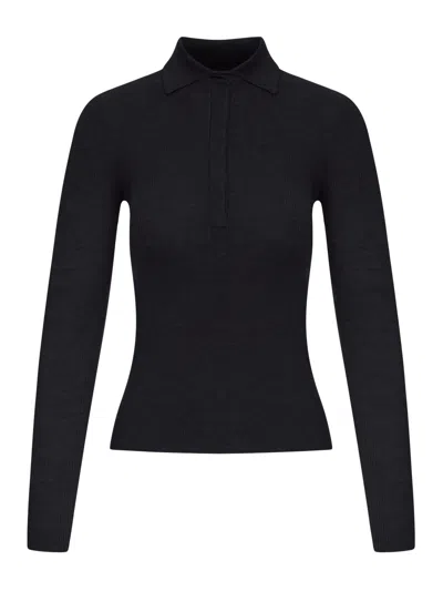 Max Mara Beige Ribbed Knit Polo Shirt In Black