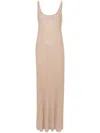 Max Mara Long Beige Ribbed Dress With U Neckline In Lurex Woman In Beige
