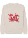Max Mara Monogram Wool-blend Crewneck Sweater In Beige