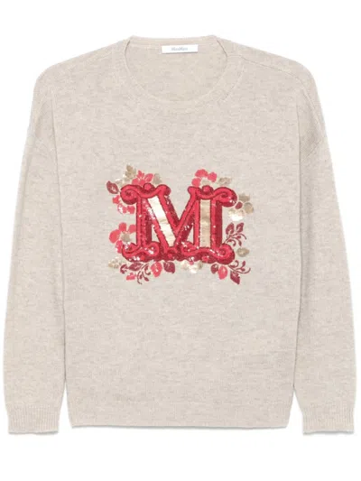 MAX MARA BEIGE SEQUIN-EMBELLISHED SWEATER