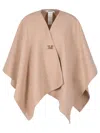 Max Mara Draped Wool Cape Embroidered Brooch In Neutral