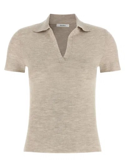 Max Mara Beige Shirt Collar V-neck Polo In Neutral