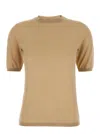 Max Mara Beige Solid Crew Neck Sweater In Brown
