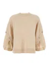 Max Mara Beige Solid Crew Neck Sweater In Nude