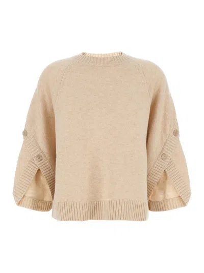 Max Mara Beige Solid Crew Neck Sweater In Nude