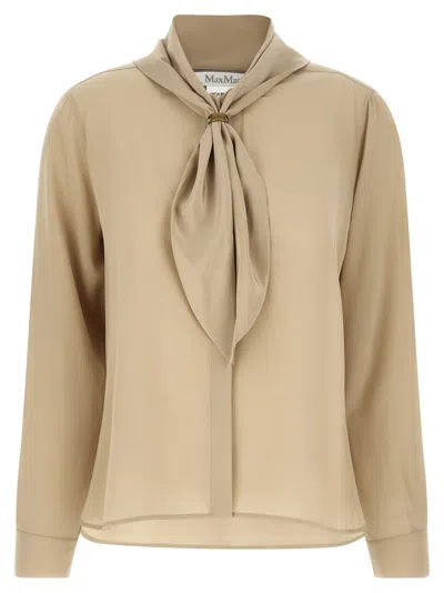 Max Mara Beige Solid Mock Collar Top In Brown