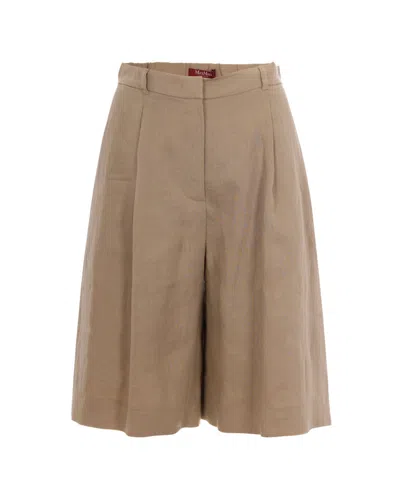 Max Mara Beige Solid Shorts In Brown